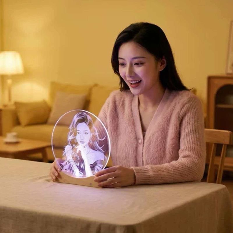 Personalized Round 25cm Glass Picture Lamp 3 Color Dimmable LED Night Light Custom Photo Engraving Gift With Free Gift Box