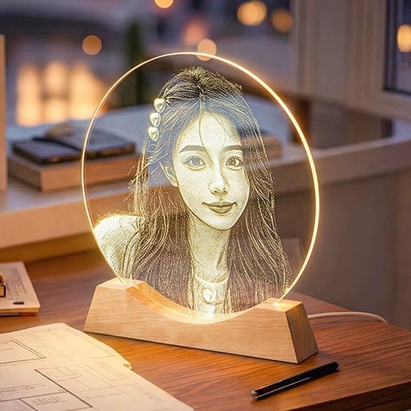 Personalized Round 25cm Glass Picture Lamp 3 Color Dimmable LED Night Light Custom Photo Engraving Gift With Free Gift Box - Image 2