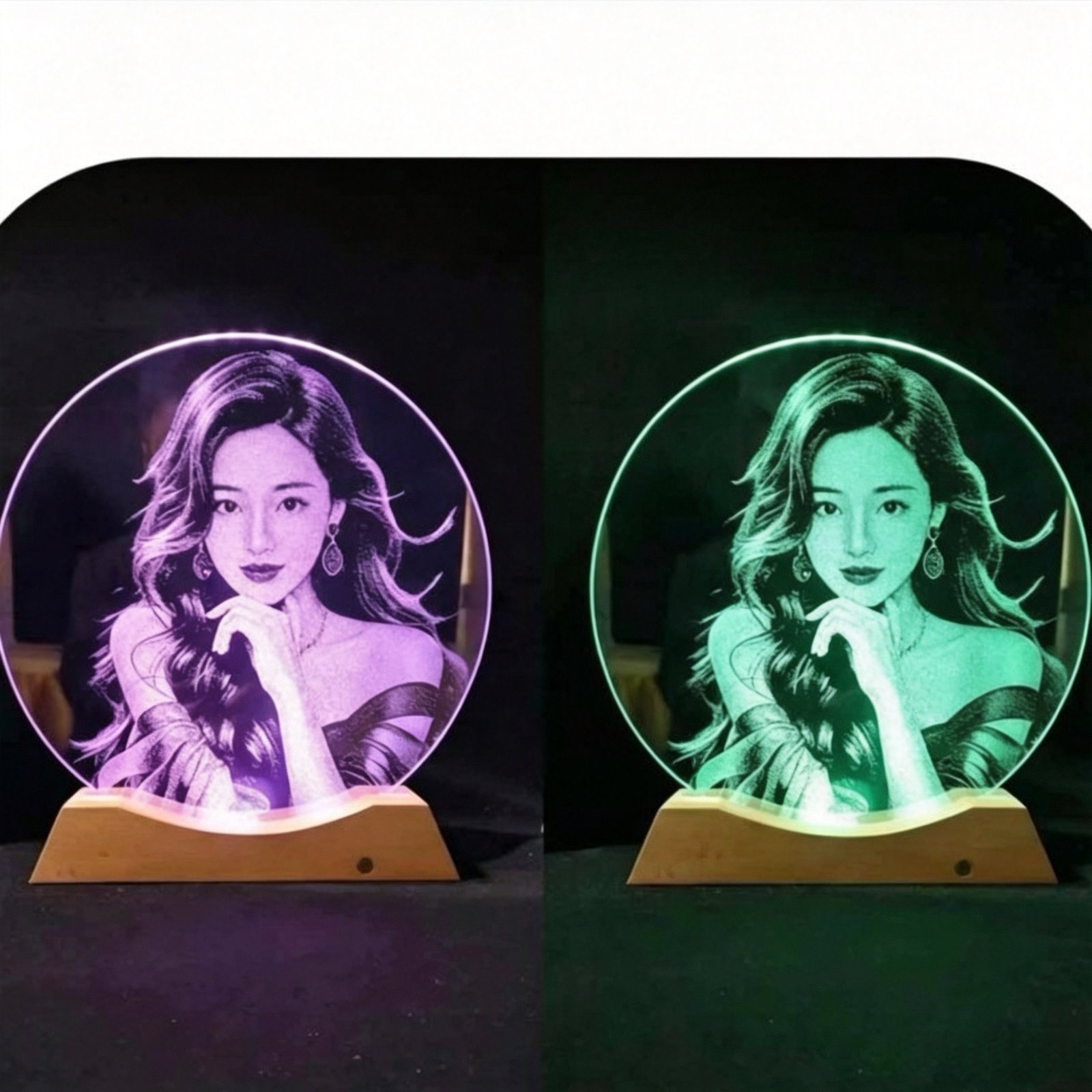 Personalized Round 25cm Glass Picture Lamp 3 Color Dimmable LED Night Light Custom Photo Engraving Gift With Free Gift Box - Image 3